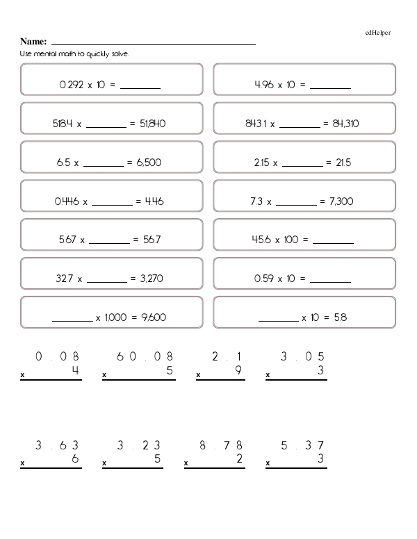 Using Mental Math to Multiply Decimals and Powers of Ten