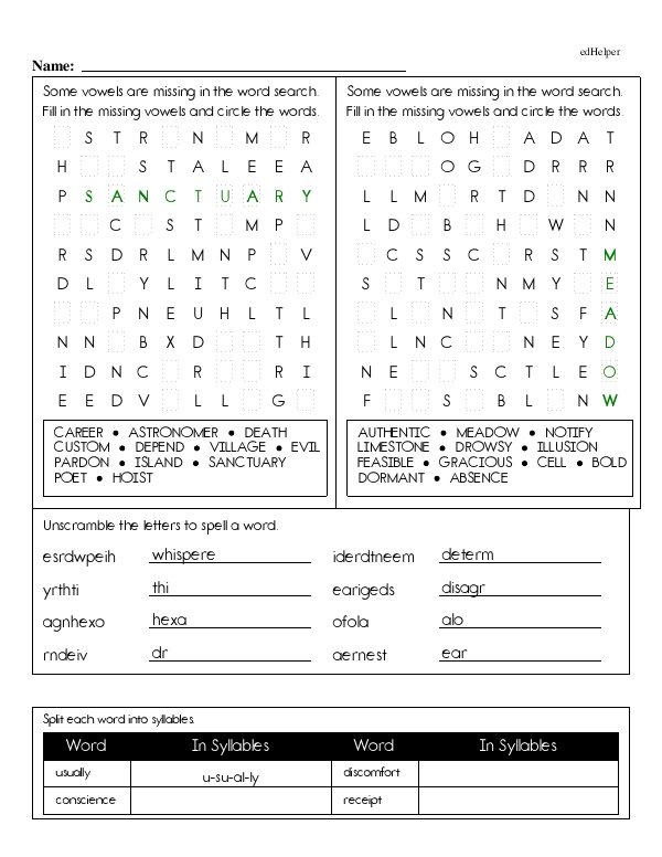 Word Search Puzzles: Fill in the Missing Vowels