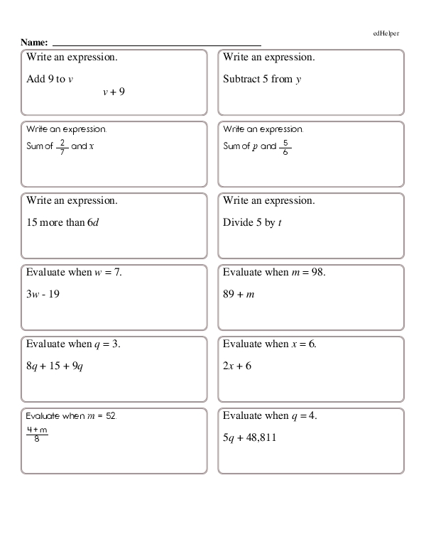 Writing Expressions for One-Variable Equations