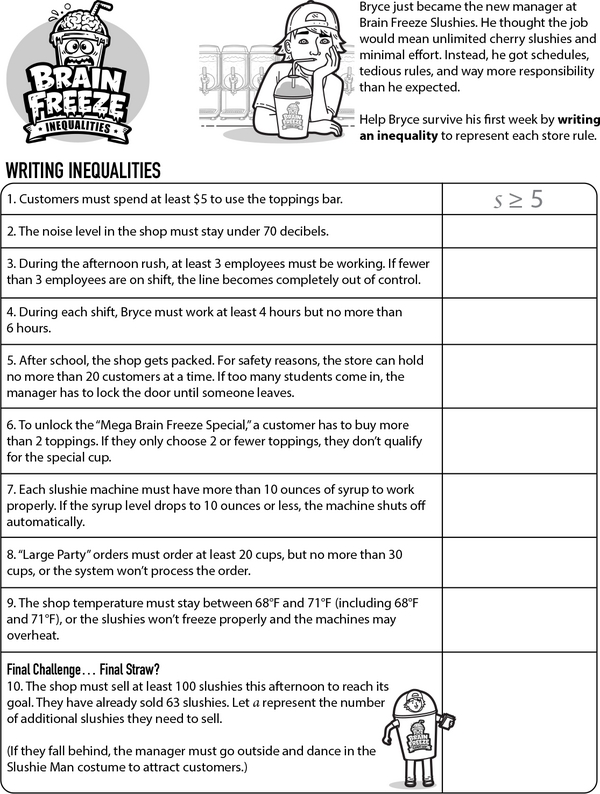 Brain Freeze at Work: Word Problems and Inequalities