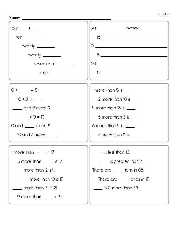 Writing Numbers and Fill-in-the-Blank Math Phrases